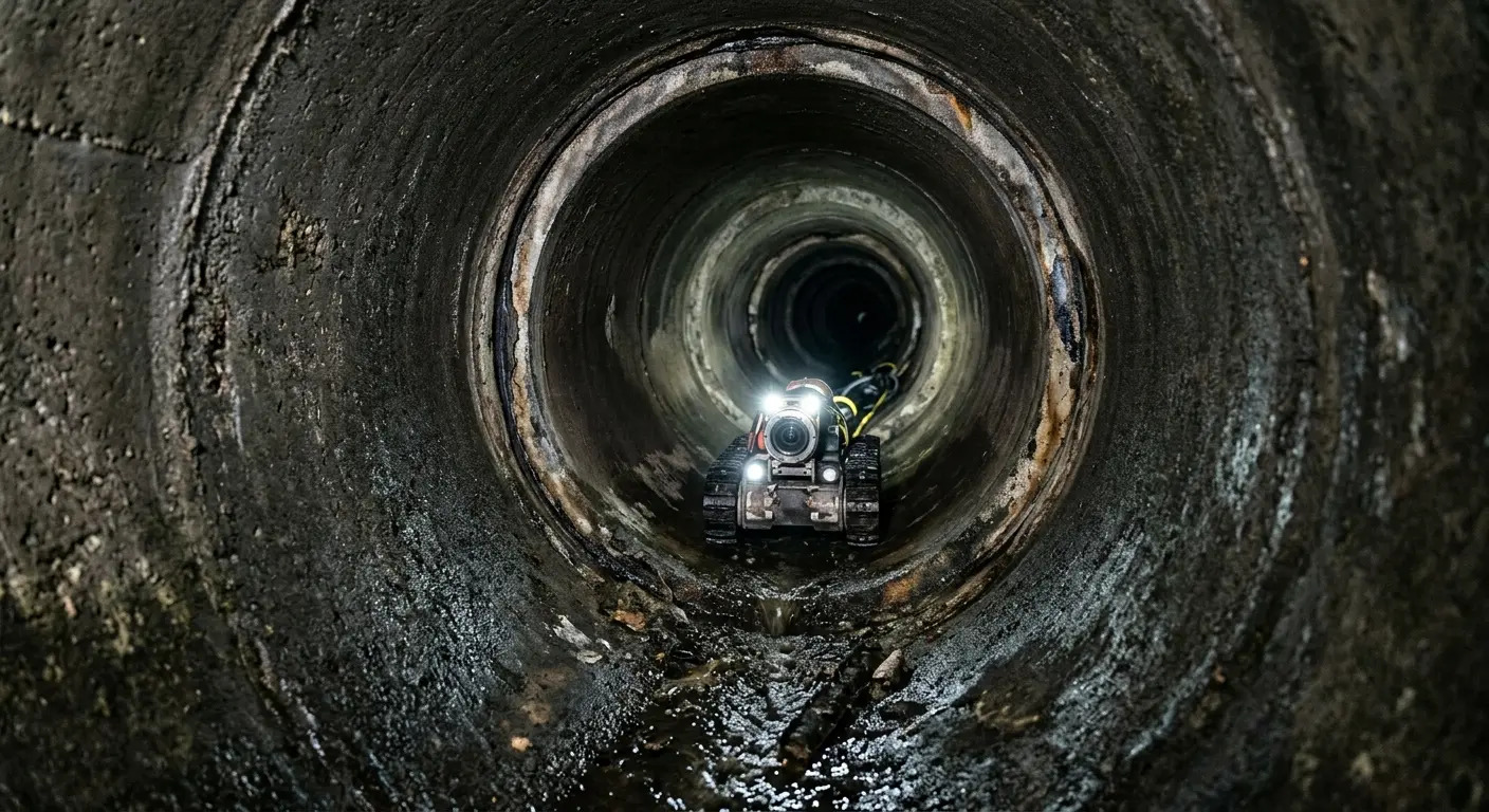 Robotic sewer camera inspecting pipe interior for Sewer Line Repair in North Hempstead
